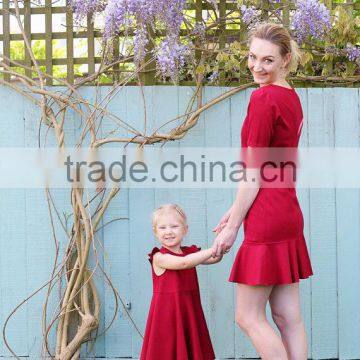 Mother Daughter Matching Dress Set Red Women Party Dress Latest Frock Design photo-3