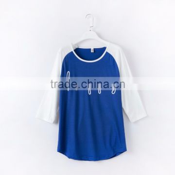 hot sale customize design woman 3/4 sleeve cotton/polyester tee shirts