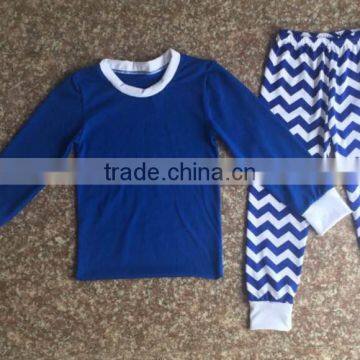 wholesale blue cotton pajamas outfits blue top and chevron pants boys 100% cotton pajamas family pajama sets