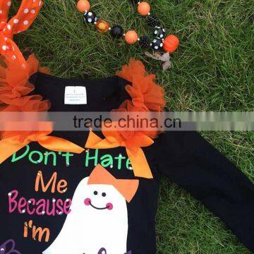 Halloween Gost Sequins Short Outfits Girls Print Suit Long Sleeves Top Set With Matching Necklace and Headbans Set photo-6