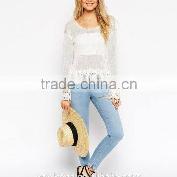 Women Dropped Shoulders Lightweight Fabric Crochet Top,crochet Top Fashion Blouses 2015 photo-5