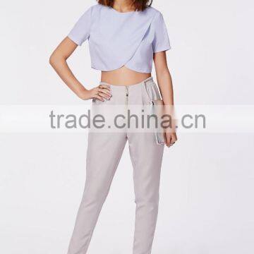 Hot Selling Wrap Front Baby Blue Crop Top Wholesale Women Tank Tops photo-3
