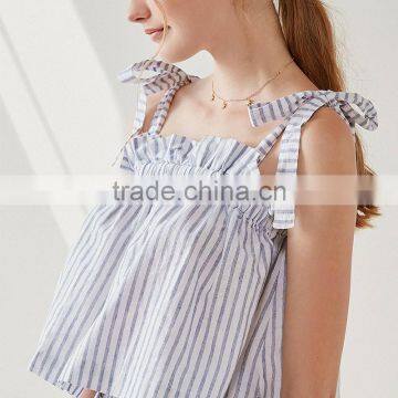 Two Piece Tie Shoulder Casual Women Linen Tank Top and Shorts Clothing Set photo-4