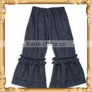 Denim ruffle pants latest design jeans pants for girl low moq wholesale ruffle denim pants