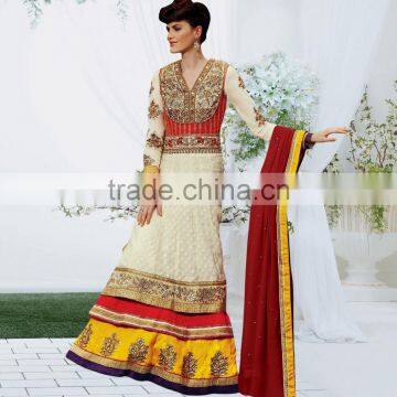 White Color on Rich Embroidery Heavy Design at Neck And Bottom Frilled Bottom Long Anarkali Designer Semi Stitch Salwar Kameez