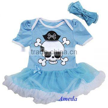 Newborn Baby Blue White Pirate Bodysuit Pettiskirt Tutu Headband 0-18M