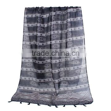 Voile Scarves & Wraps Rectangle Navy Blue Tassel Scarf Factory China