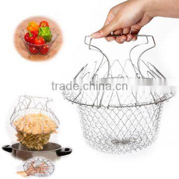 2016 New Arrival Hot Sale Foldable Steam Rinse Strain Fry Chef Basket Strainer Net Kitchen Cooking Too