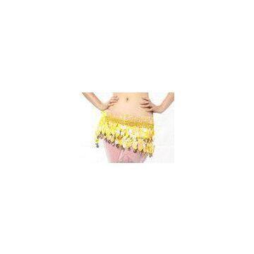 Yellow Paillette Belly Dance Hip Scarves with Chiffon Printing Inside