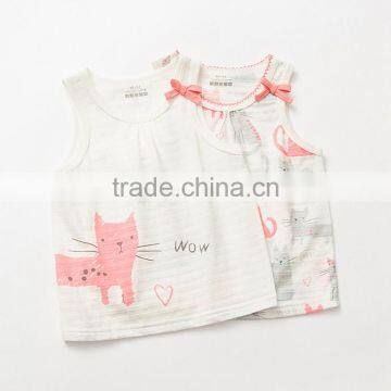 Children's Cute Cat Print Knitted Sleeveless v Neck Under Shirts