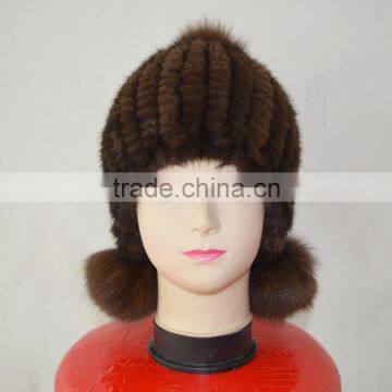 SJ924-01 New Design Cheap Yarn Knit with Mink Winter Hats Girl