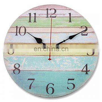 Wooden Wall Clock Vintage Colorful Stripe Rustic Country Tuscan Style