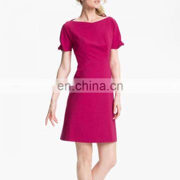 CHEFON knotted cuffs simple fit-and-flare fashion lady dress 2017