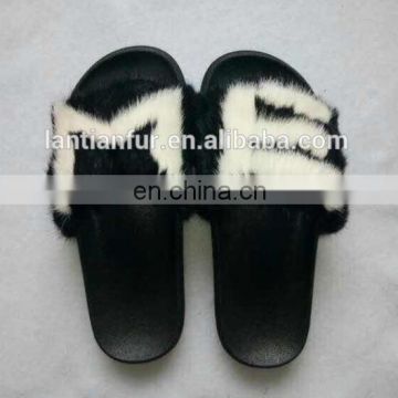 Factory wholesale high quality fashion fox fur Slide Slippers /Sandals