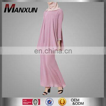 OEM Supply Malaysia Women Baju Kurung Pink Pleated Two Pieces Muslim Ladies Dress Islamic Clothing