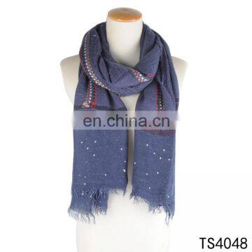 TOROS latest blanket dark blue foil paillette polyester embroidery scarf