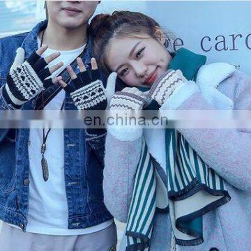 Lady's Fingerless Flip Up Wool Knit Gloves Mittens Winter Hand Warmer photo-3