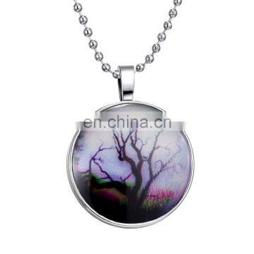 Star And Old Tree Pattern Fashion Blue Light Glow In Dark Pendant Necklace