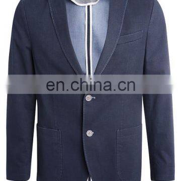 Cotton Simple Style Dark Blue Casual Suit Men Blazer photo-6