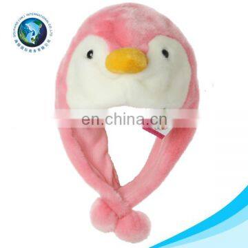 New hot selling plush cap with earflap girls hat cut animal hats cute pink penguin plush hat