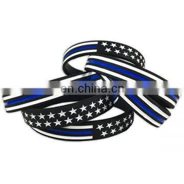 Thin Blue Line Silicone Bracelets with USA flag