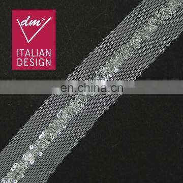 Beautiful Italy design sliver sequin mesh lace trim for clothes