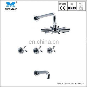 Economic bath shower set with 3 handle sun style rain shower faucet set