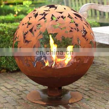 Laser Cut Cast Iron Globe Fire Bowl Pit Meadow Flowers Design