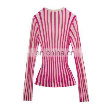 TWOTWINSTYLE Korean Striped Knitted Women Sweater V Neck Long Sleeve Tunic Slim Hit Color photo-2