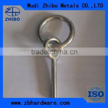 Stainless steel rigging hardware lifting long eye bolt screw with nut and ring