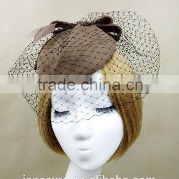 Custom Design Felt Fascinator Hat With Veil Wool Hat For Women photo-4