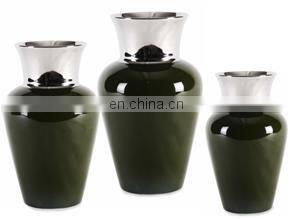 High Temperature Deep Green Mirror Reflections Glossy Glazed Porcelain Vase photo-4
