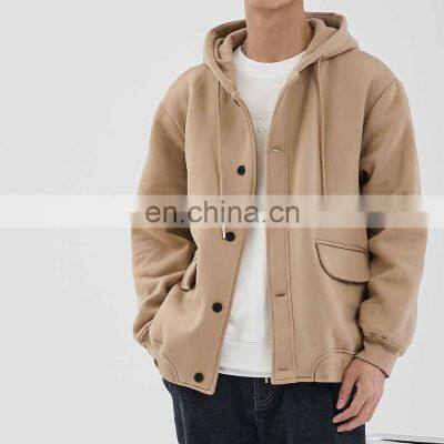 High Quality Thick Cotton Fabric Custom Full Button Plain Hoodies for Men Clothing photo-2
