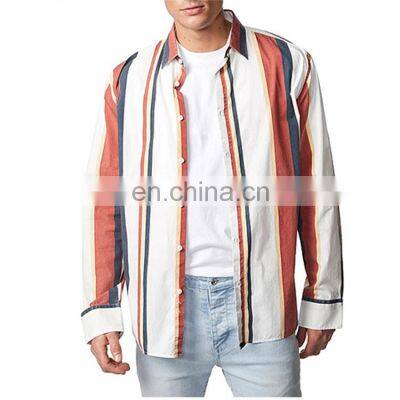 2021 100%Polyester beach wear men Fashion stripped printed long sleeve shirt