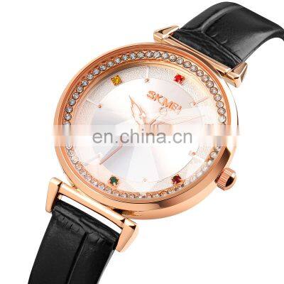 Wholesale Skmei 1780 lady leather watch luxury brand watch for women stainless steel back Japan Movement reloj mujer