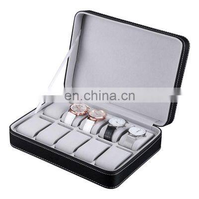 Hot sell wholesale spot customized portable 10 slots PU zipper watch bag storage watch box