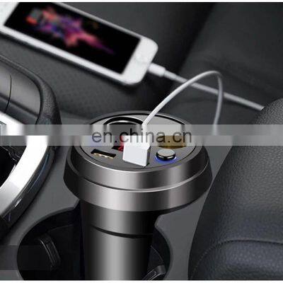 Car Charger Cup Holder Dual Cigarette Lighter Sockets Power Adapter With Dual USB Ports LED Black Car Accessories photo-2