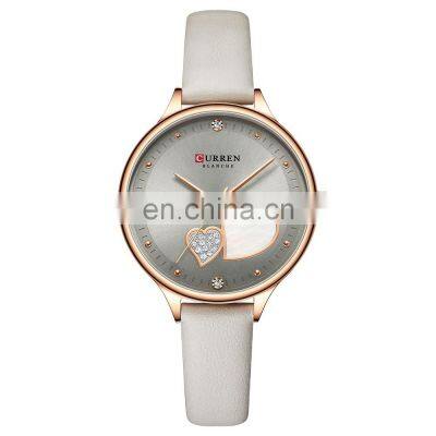 CURREN Women's Custom Alloy Case Heart-shaped Watch Ladies Rose Gold Watch Stainless Steel Waterproof Function Watch