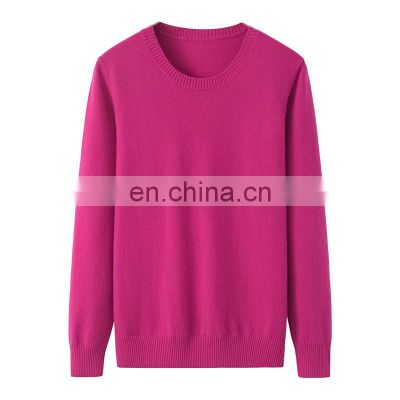 Autumn O-Neck Slim Fit Knitted Sweater 100% High Quality Cashmere Casual Style with Solid Pattern Front Logo round Neck Winter