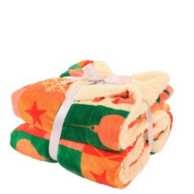 Flannel printed blanket, thickened cover blanket, cotton velvet blanket, warm Christmas and winter office
