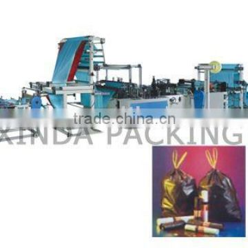 Ribbon through garbage bag making machine