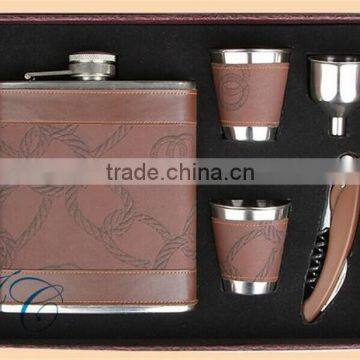 Leather Hip Flask &wine cup&opener gift sets with wine hip flask for men's gift