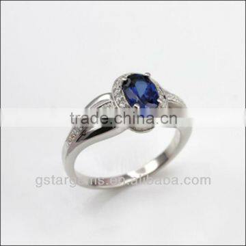 925 Sterling Silver Oval Created Blue Sapphire Ring Micro Pave Setting Cubic Zironia Tanzanite Blue