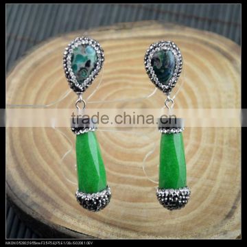 LFD-016E Wholesale Green Color Agate Stone Earring Pave Rhinestone Crystal Dangle Earrings Jewelry Making