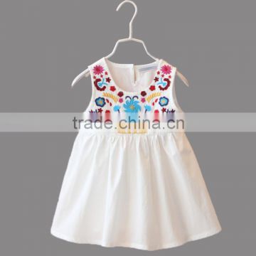 Newest sleeveless baby girl dresses unique pattern kid's frock white children's long gown summer