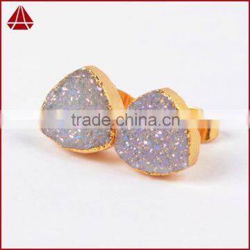 10mm triangle natural agate titanium AB druzy stone stud earrings