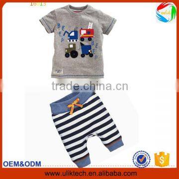 2016 Factory new arrival summer child clothes for 2 pieces fashion baby boy clothing set wholesale kids clothes (ulik-SC098)