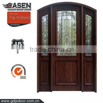 Rustic exterior arch solid wood door main entrance glass door for villa