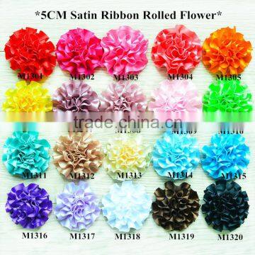 New design 5cm satin ribbon fabric rolled flower head flower,satin layered cabbage flower wholesale