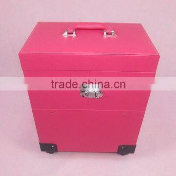 Trolley Rooling Make up Beauty Kit Vanity Leather Jewelry Box photo-6